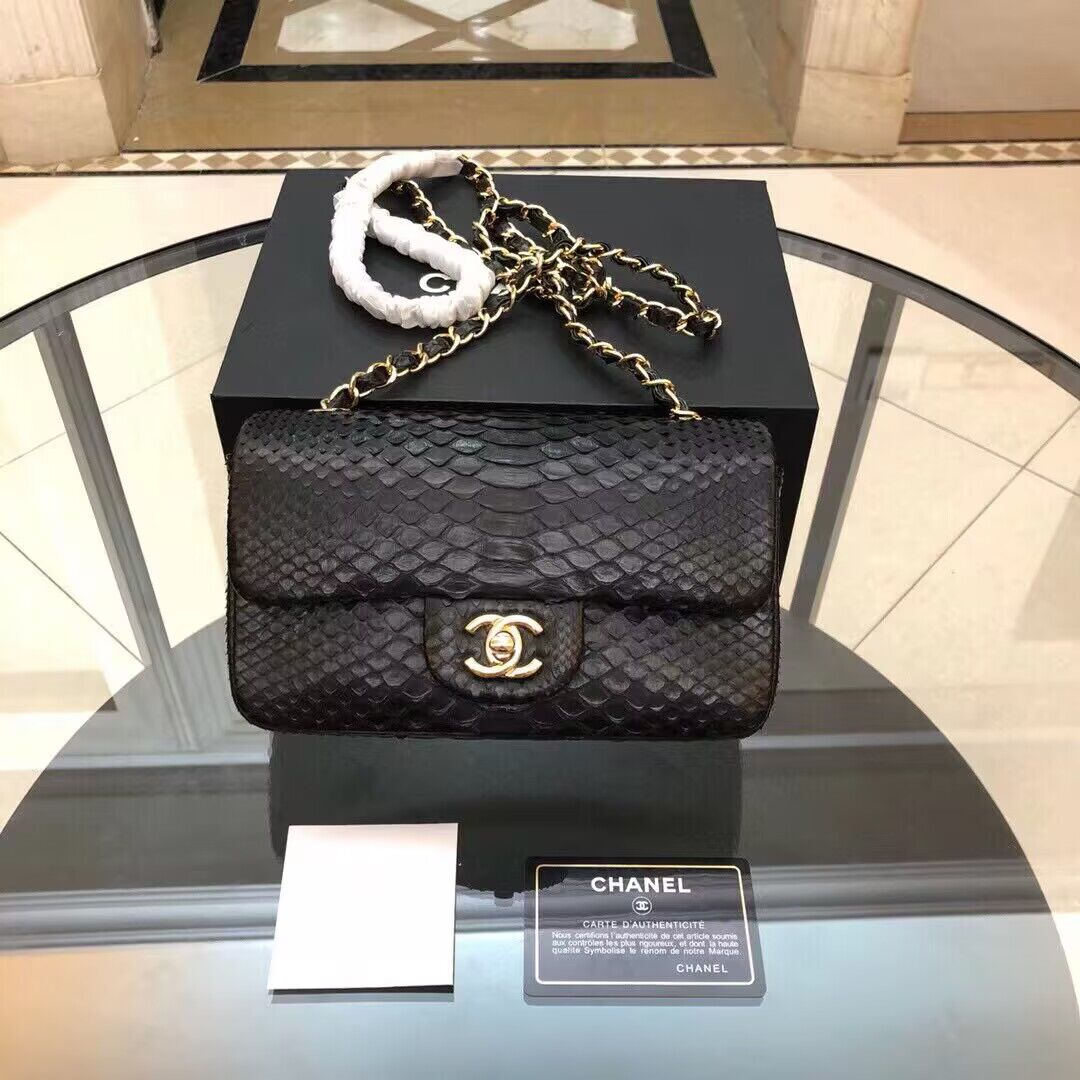 Chanel Mini Flap Bag Python & Gold-Tone Metal D69900 Black