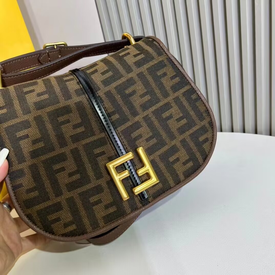 Fendi Cmon Medium Brown FF jacquard fabric and leather bag 8BT366