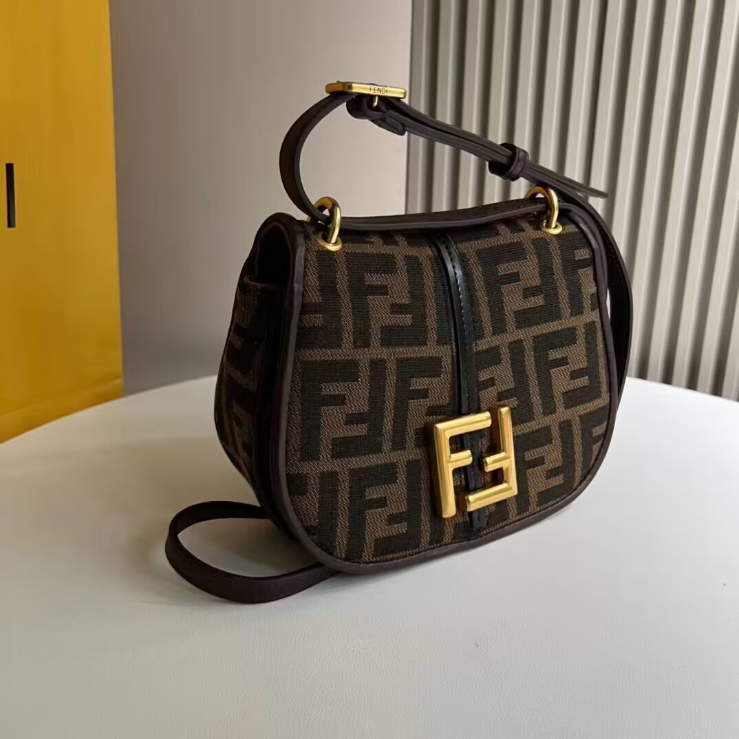 Fendi Cmon Mini Brown FF jacquard fabric and leather bag 8BS082