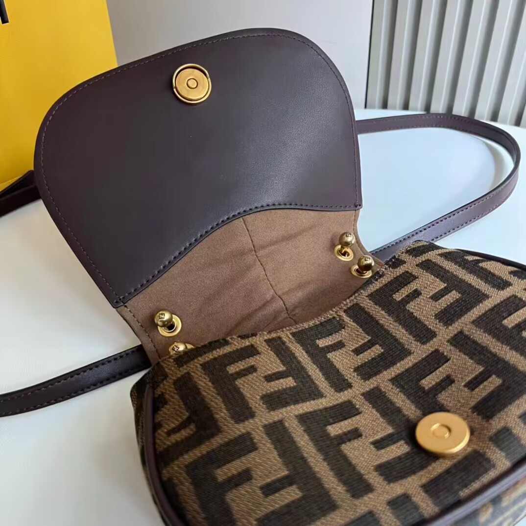 Fendi Cmon Mini Brown FF jacquard fabric and leather bag 8BS082