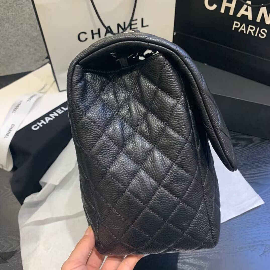 Chanel Large CF Flap Bag Original Leather A91169 Black & Silver Tone