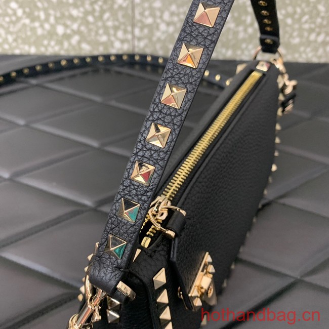 VALENTINO Rockstud small grain calfskin messenger bag YS097 black