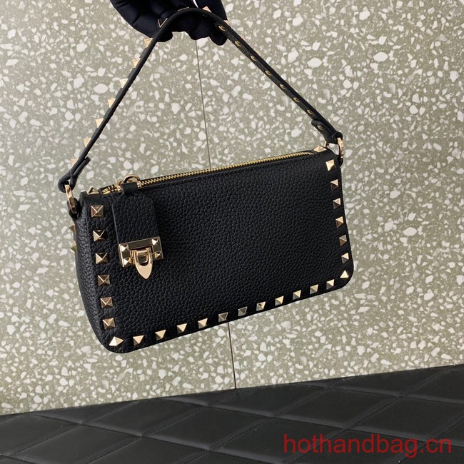 VALENTINO Rockstud small grain calfskin messenger bag YS097 black