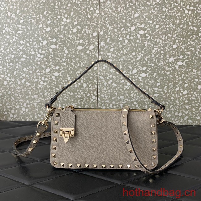 VALENTINO Rockstud small grain calfskin messenger bag YS097 gray