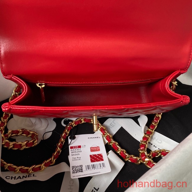 Chanel SMALL FLAP BAG WITH TOP HANDLE AS4307 red