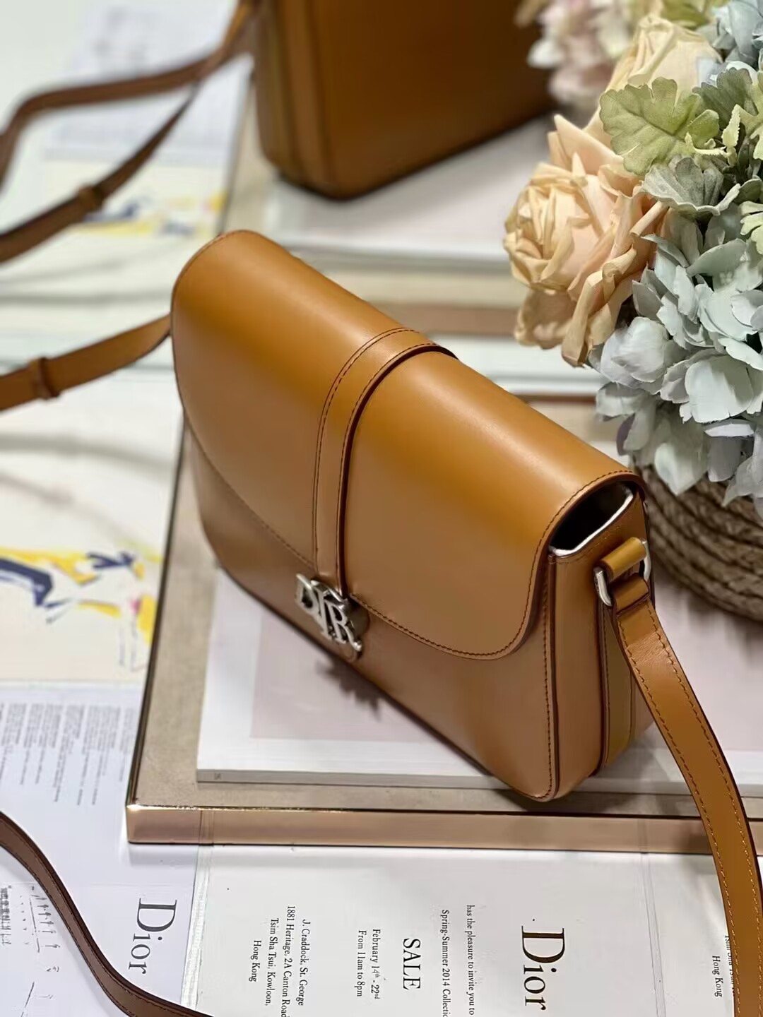 DIOR Calfskin Shoulder Bag C0561 Apricot