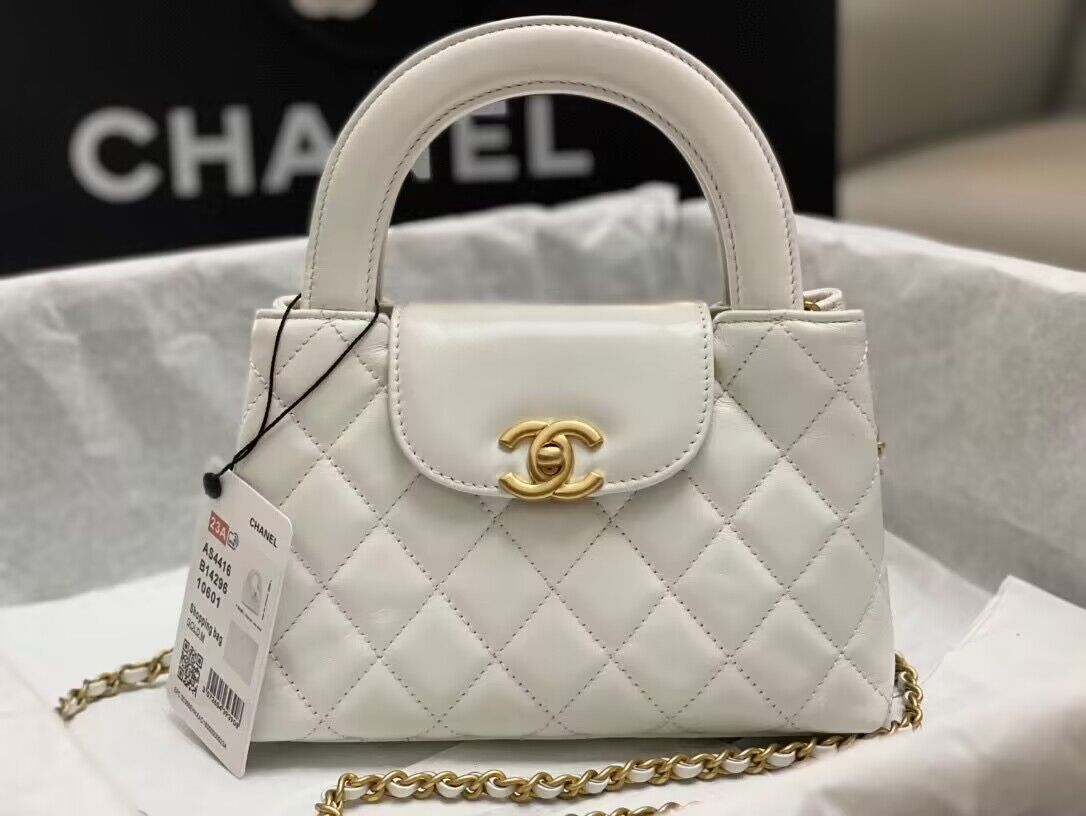 Chanel 23k Vintage Kelly Original Leather Top Handle Bag AS4416 White