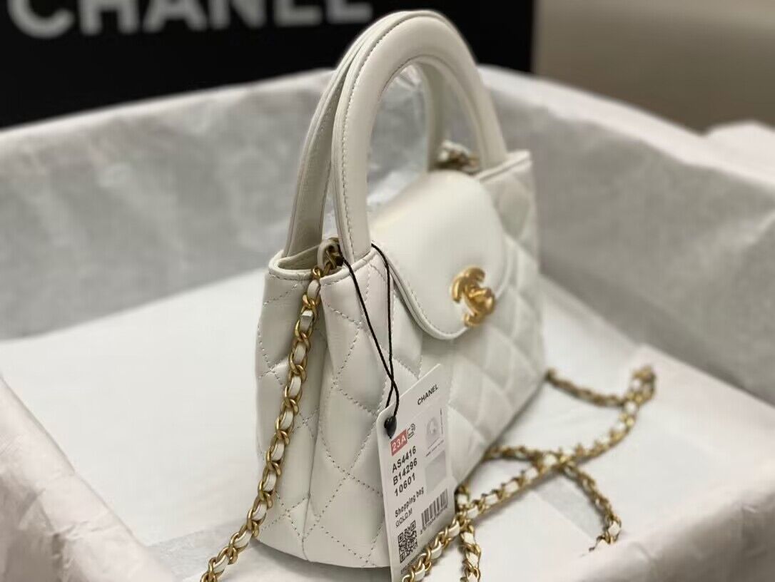 Chanel 23k Vintage Kelly Original Leather Top Handle Bag AS4416 White