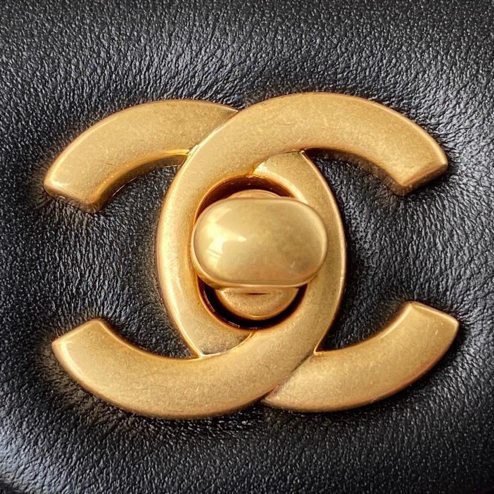 Chanel MINI Flap Bag Original Sheepskin Leather AS1787 Black & Gold Ball