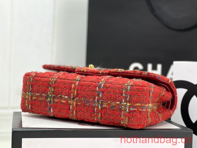 Chanel CLASSIC HANDBAG Wool Tweed A1112 red