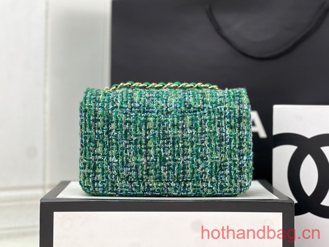 Chanel CLASSIC HANDBAG Wool Tweed A1116 green