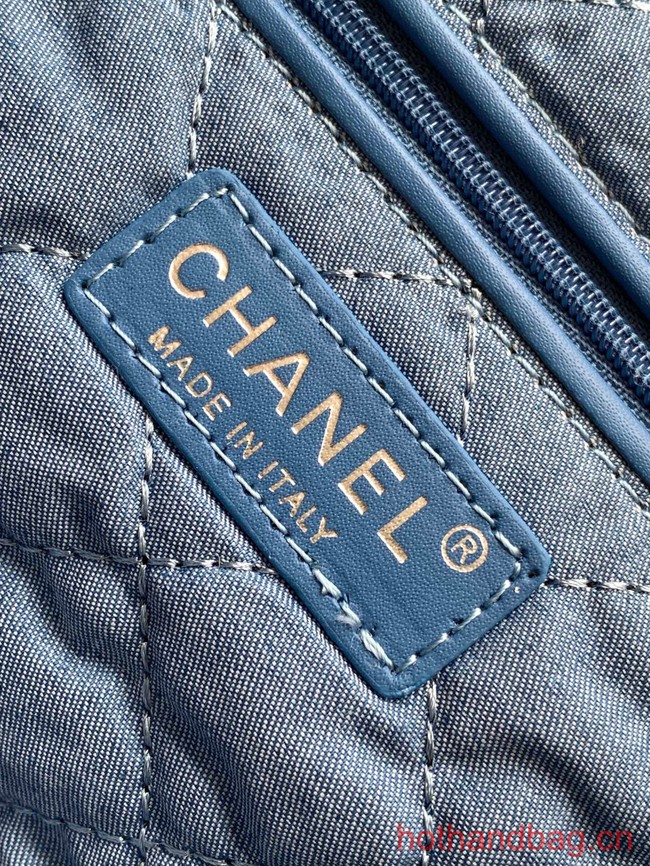 CHANEL 22 Shopping Bag Denim & Silver-Tone Metal AS3261 Blue