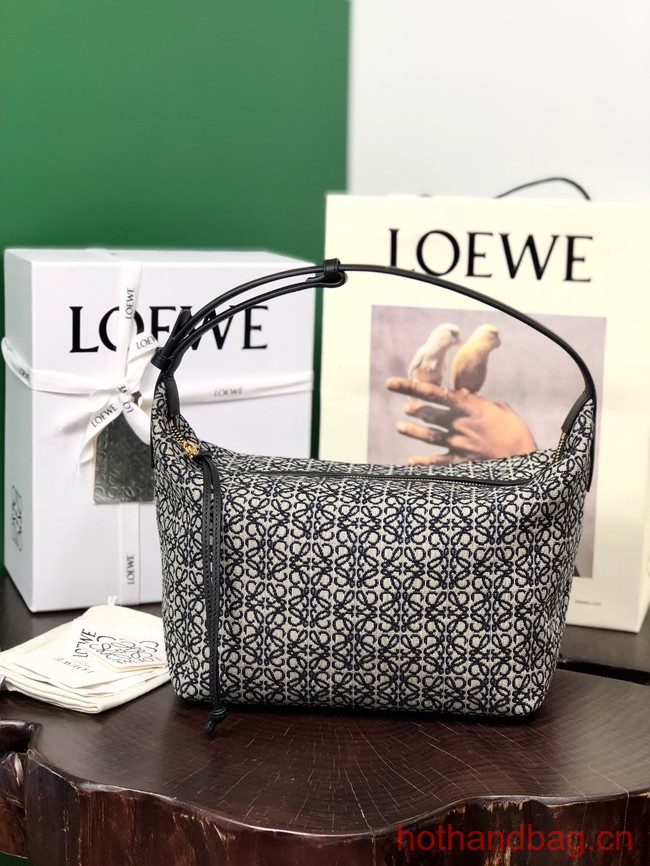 Loewe Miniature Anagram Jacquard and cow leather bag 651420 Navy blue&black