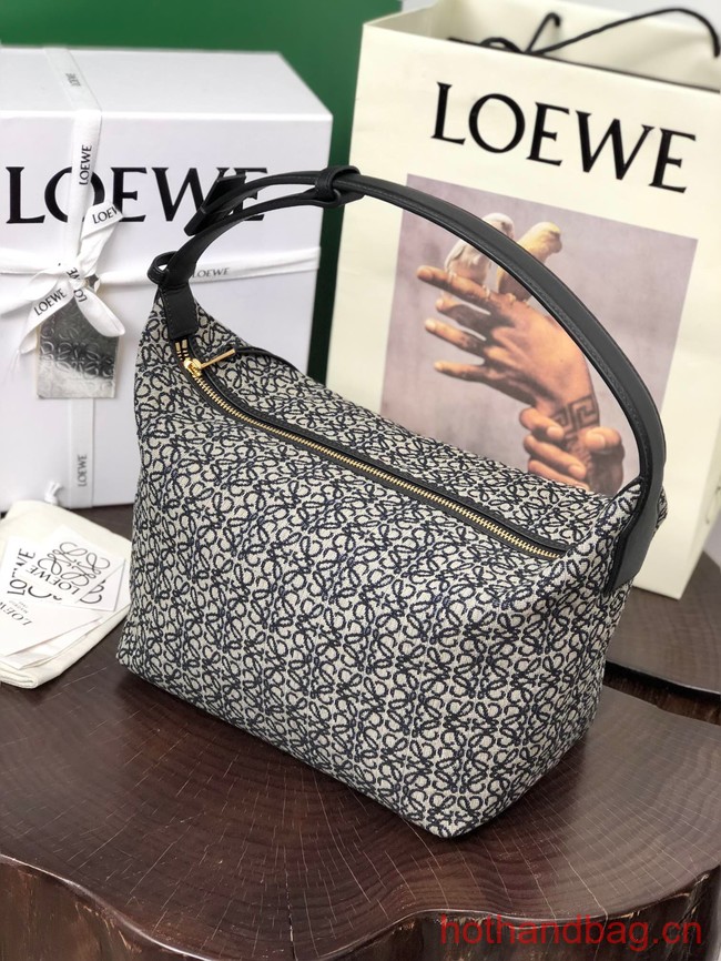 Loewe Miniature Anagram Jacquard and cow leather bag 651420 Navy blue&black