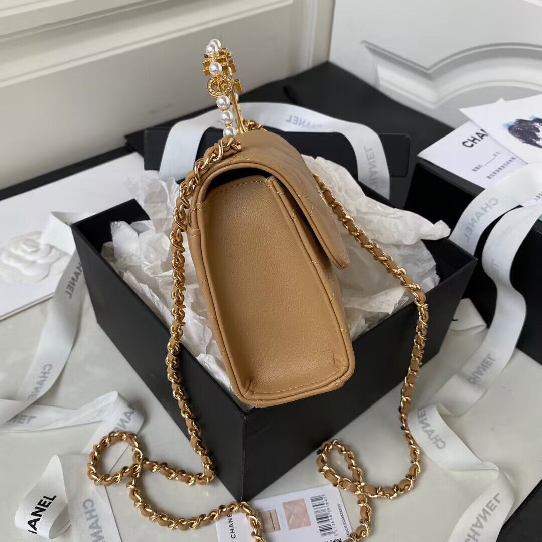 CHANEL 22B Kelly Pearl Top Handle Bag AP3513 Apricot