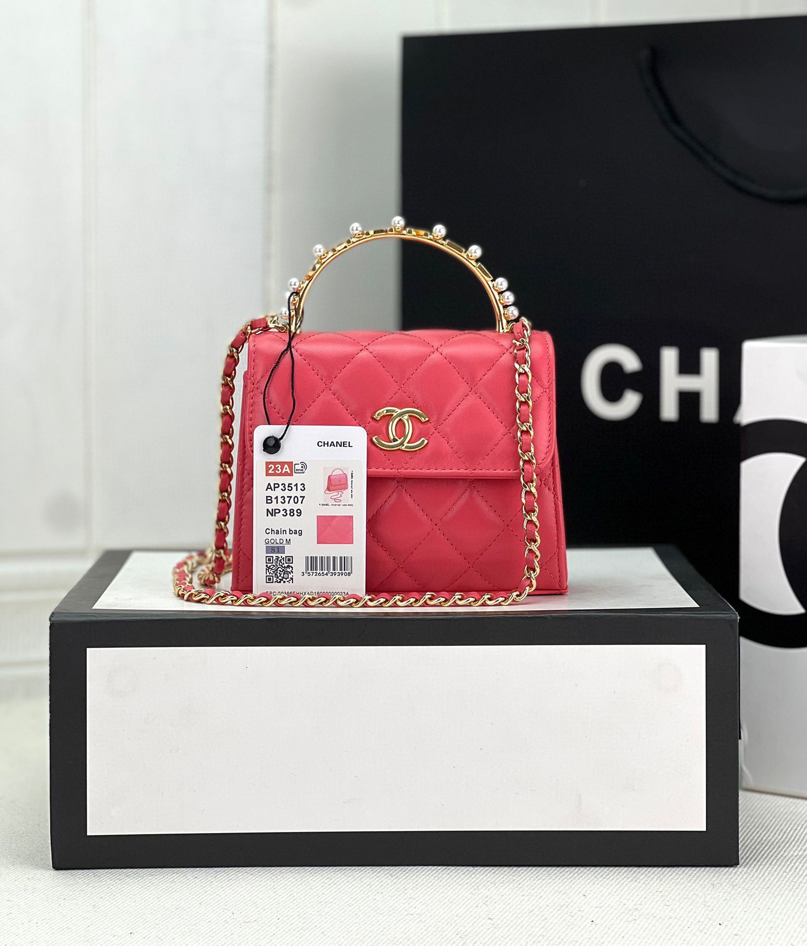 CHANEL 22B Kelly Pearl Top Handle Bag AP3513 Rose