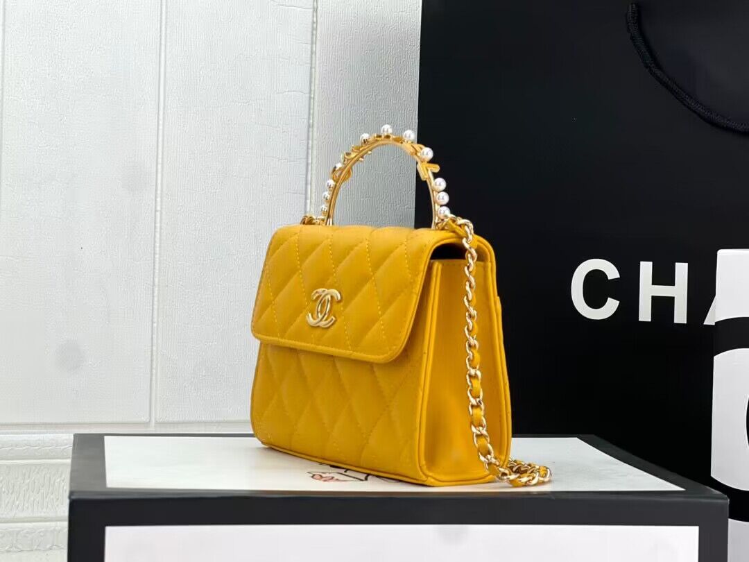 CHANEL 22B Kelly Pearl Top Handle Bag AP3513 Yellow