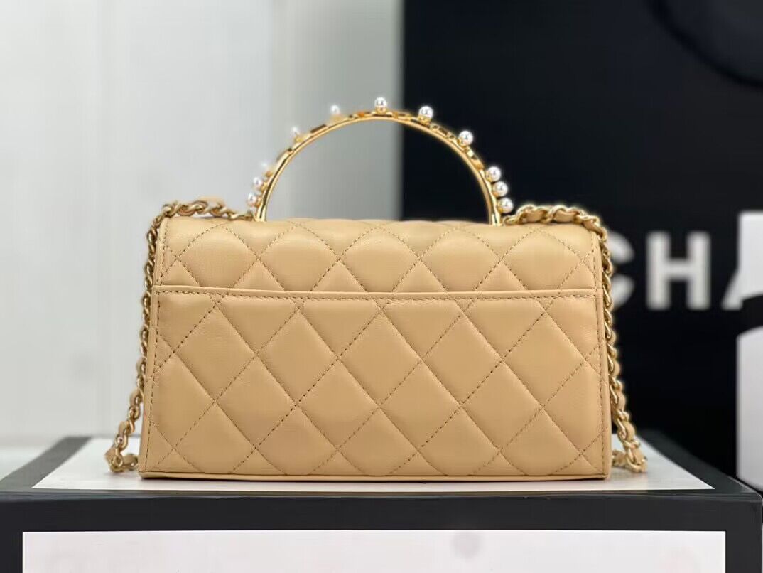 CHANEL 22B Kelly Pearl Top Handle Bag AP3562 Apricot