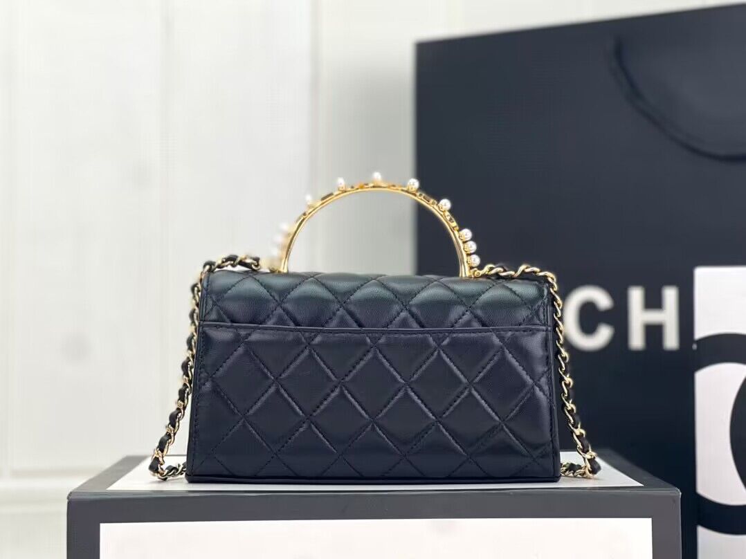 CHANEL 22B Kelly Pearl Top Handle Bag AP3562 Black