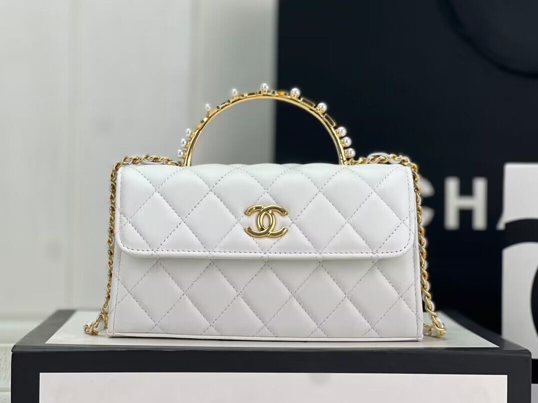 CHANEL 22B Kelly Pearl Top Handle Bag AP3562 White