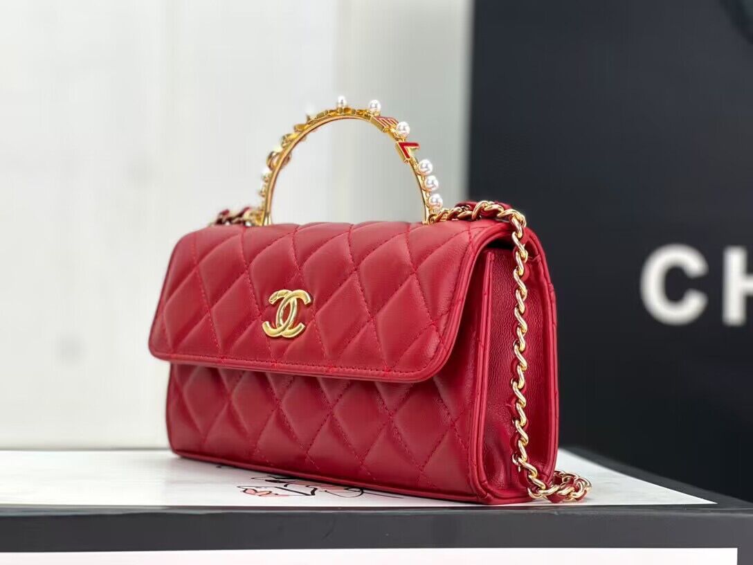 CHANEL 22B Kelly Pearl Top Handle Bag AP3562 Wine