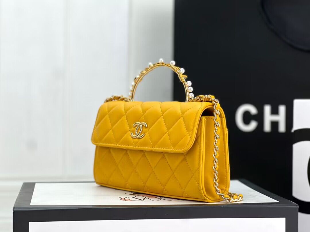 CHANEL 22B Kelly Pearl Top Handle Bag AP3562 Yellow