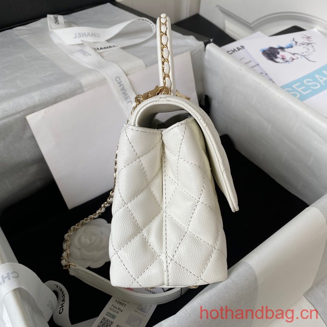 Chanel flap bag with top handle 92990 white