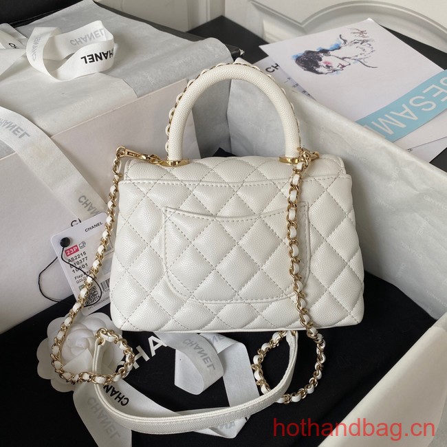 Chanel mini flap bag with top handle AS2215 white