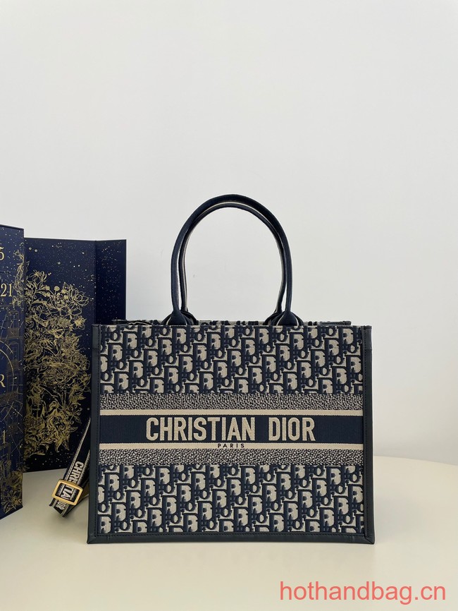 MEDIUM DIOR BOOK TOTE Ecru and Blue Dior Oblique Embroidery M1296ZRIW