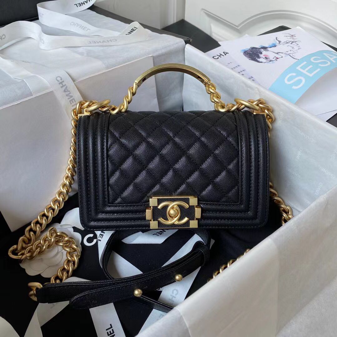  Chanel Le Boy 23 Flap Bag Original Caviar Leather A94805 Black & Gold-Tone