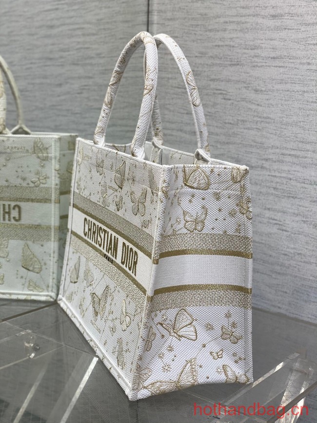 MEDIUM DIOR BOOK TOTE Gold-Tone and White Butterfly Zodiac Embroidery M1296ZESU