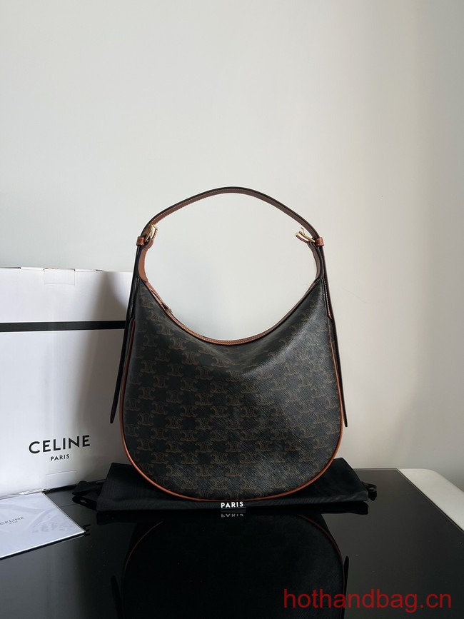 Celine HELOISE BAG IN TRIOMPHE CANVAS AND CALFSKIN 114712 TAN