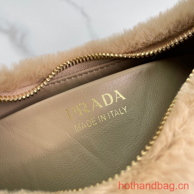 Prada Arque shearling and leather shoulder bag 1BC194 Ecru&Noisette