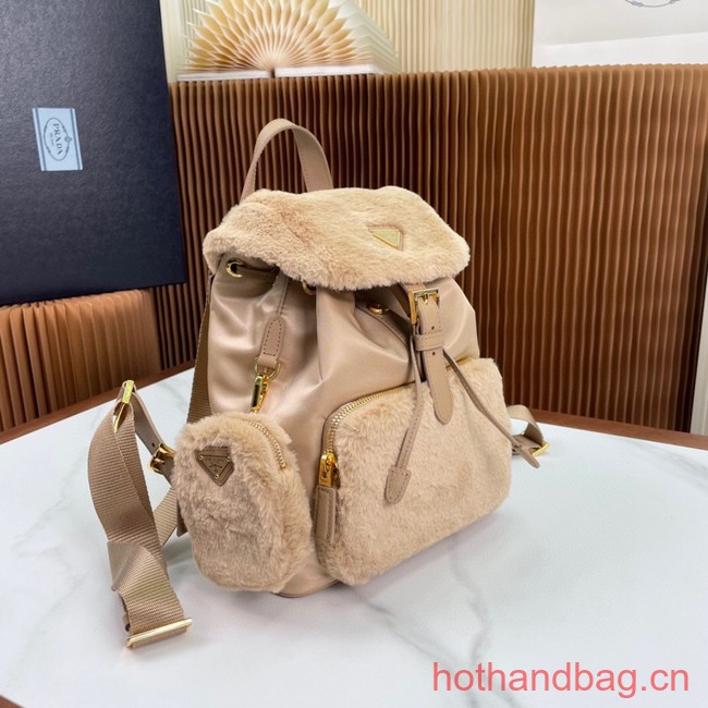 Prada Re-Nylon and shearling backpack 1BZ074 Desert Beige