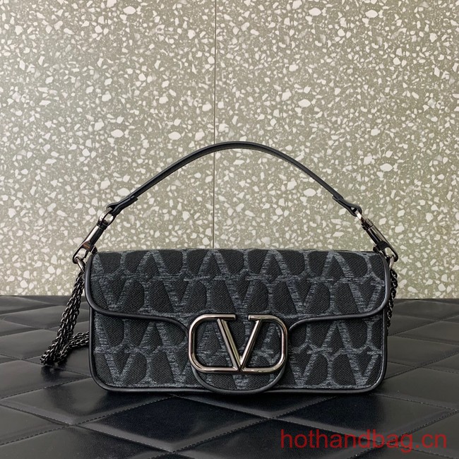 VALENTINO V-logo LOCO sheepskin and fabric handbag Q6ZN black