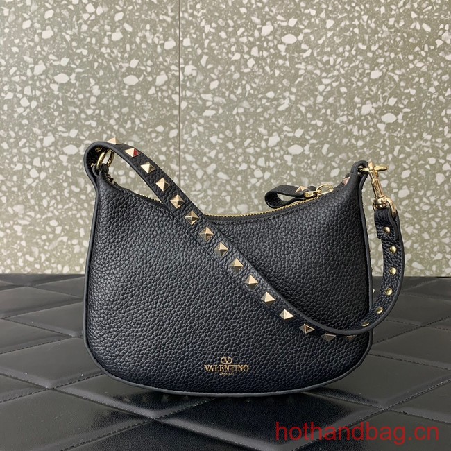 VALENTINO Rockstud calfskin small HOBO bag AG098 black