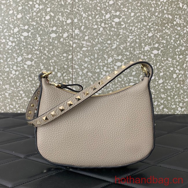 VALENTINO Rockstud calfskin small HOBO bag AG098 gray