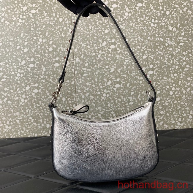 VALENTINO Rockstud calfskin small HOBO bag AG098 silver