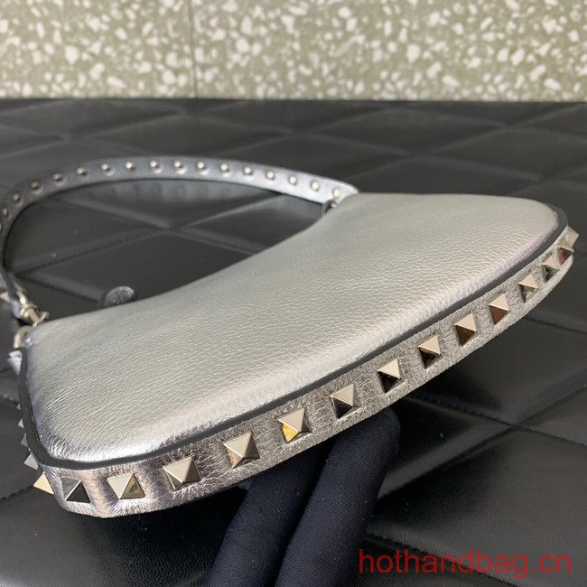 VALENTINO Rockstud calfskin small HOBO bag AG098 silver