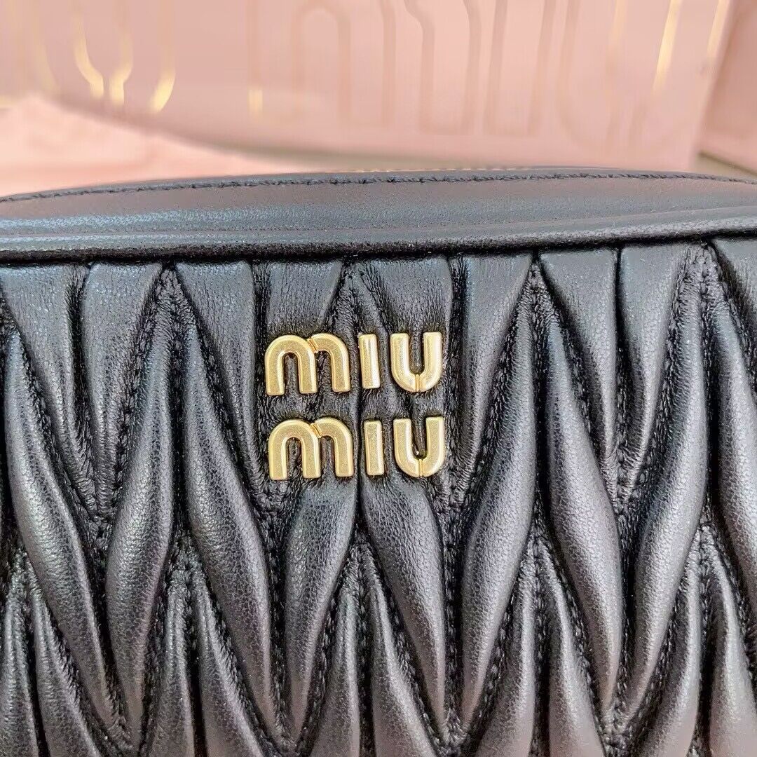 miu miu Matelasse Nappa Original Sheepskin Leather bag 5NE846 Black