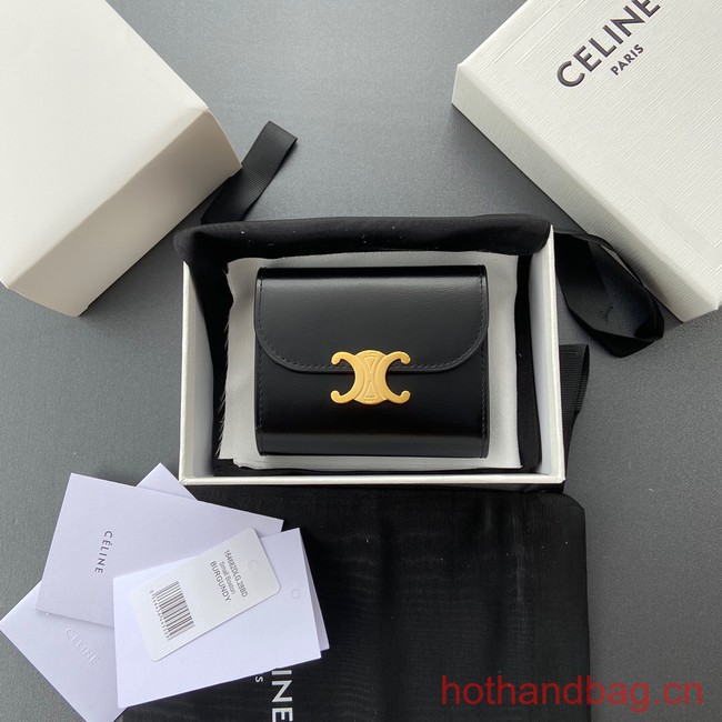 Celine SMALL WALLET TRIOMPHE IN SHINY CALFSKIN 10D783 BLACK