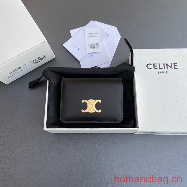 Celine TRIOMPHE COMPACT WALLET IN SHINY CALFSKIN 10K623 BLACK