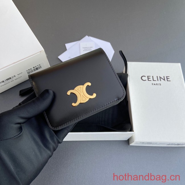 Celine TRIOMPHE COMPACT WALLET IN SHINY CALFSKIN 10K623 BLACK