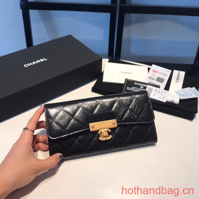 Chanel LONG FLAP WALLET Aged Calfskin & Gold-Tone Metal 81815 black