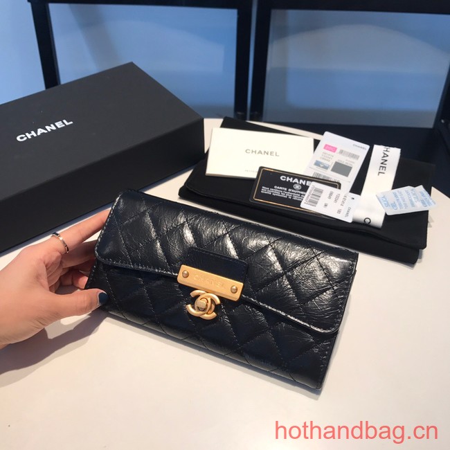 Chanel LONG FLAP WALLET Aged Calfskin & Gold-Tone Metal 81815 black