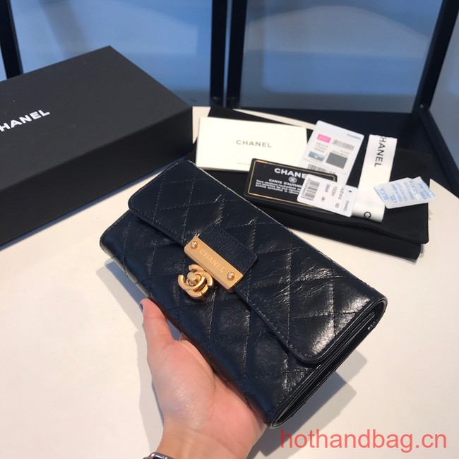 Chanel LONG FLAP WALLET Aged Calfskin & Gold-Tone Metal 81815 black