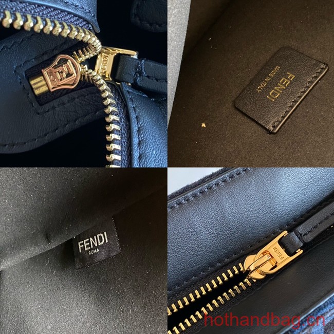 Fendi O Lock Zipper Brown FF jacquard fabric and leather bag F1068 blue