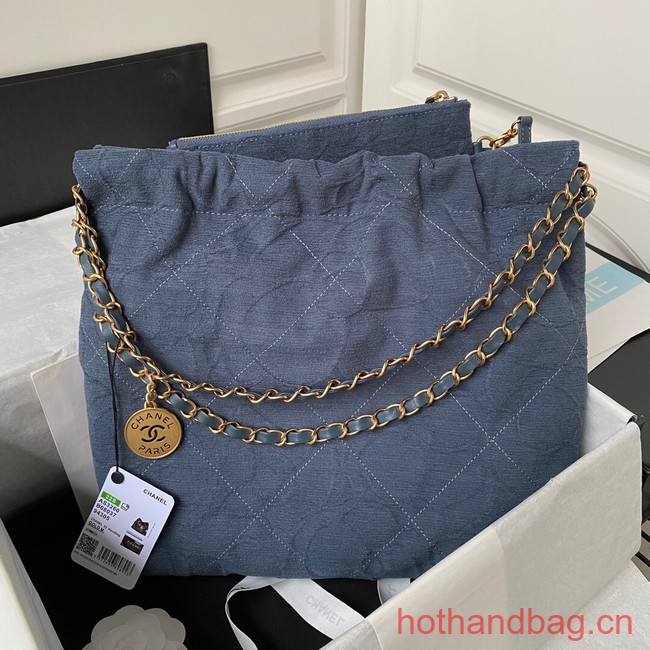 CHANEL 22 HANDBAG Tweed AS3260 blue