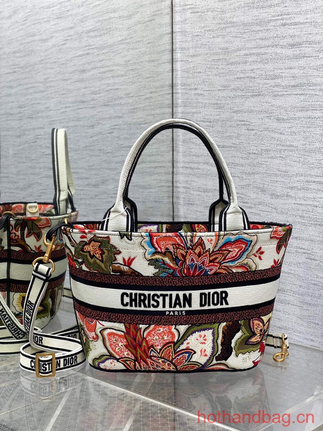 Dior HAT BASKET BAG Natural Multicolor Albero della Vita Embroider M1328CES