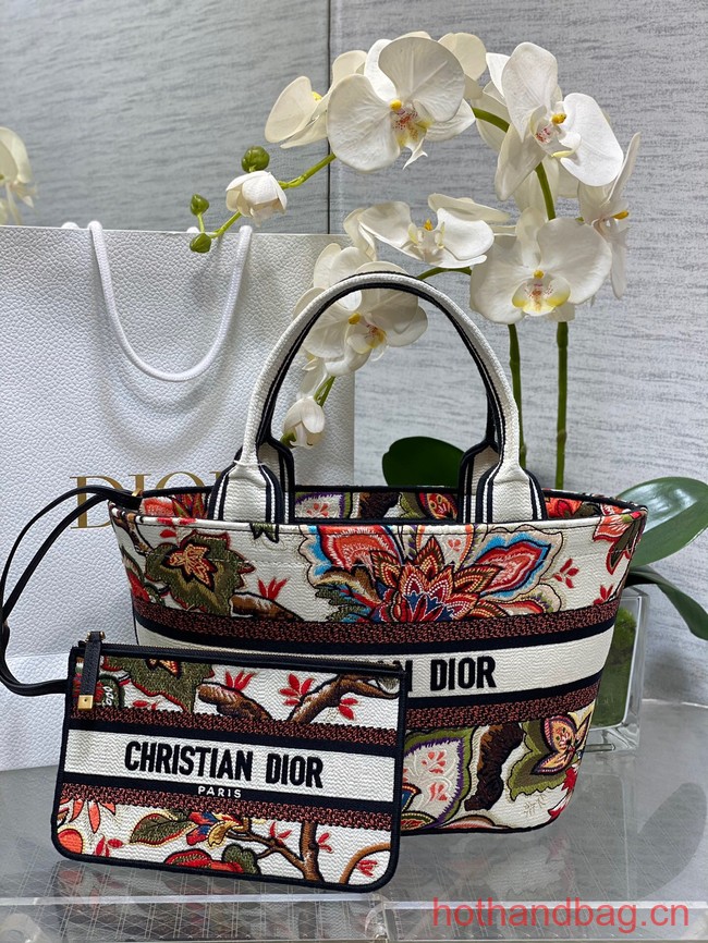 Dior HAT BASKET BAG Natural Multicolor Albero della Vita Embroider M1328CES